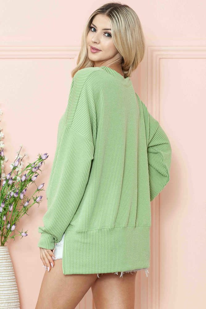 WAVE RIB OVERSIZED SWEATSHIRT WITH SIDE SLIT