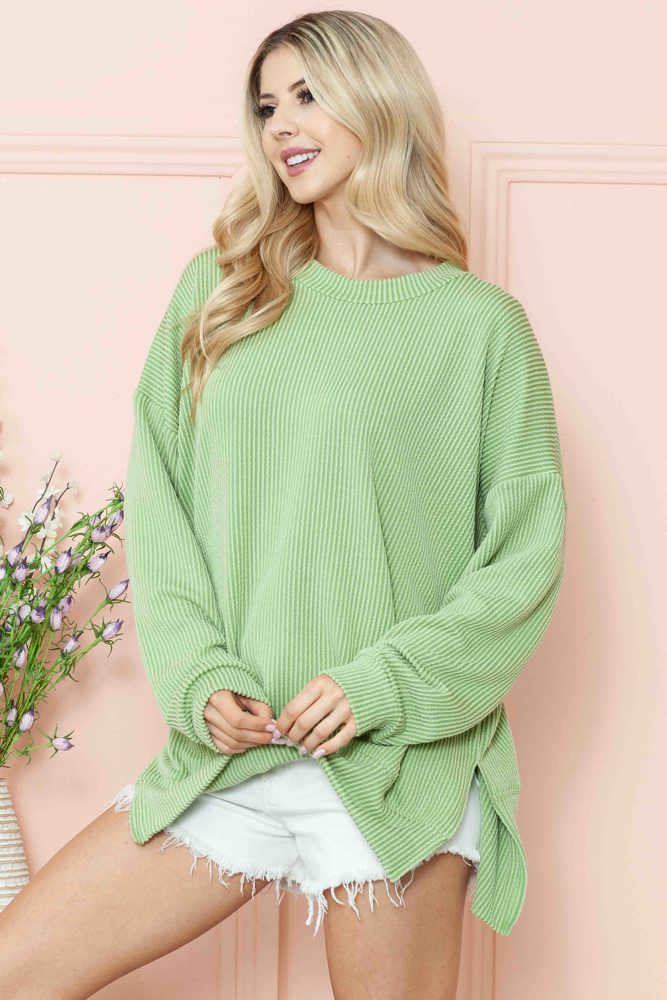 WAVE RIB OVERSIZED SWEATSHIRT WITH SIDE SLIT