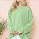 L-XL PISTACHIO WAVE RIB OVERSIZED SWEATSHIRT WITH SIDE SLIT