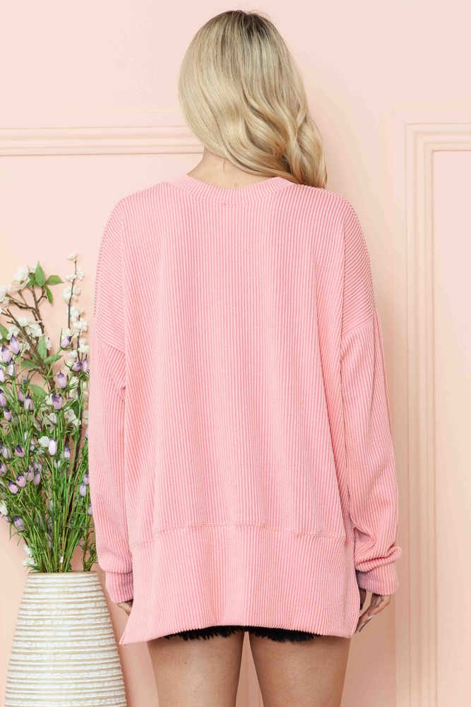 WAVE RIB OVERSIZED SWEATSHIRT WITH SIDE SLIT