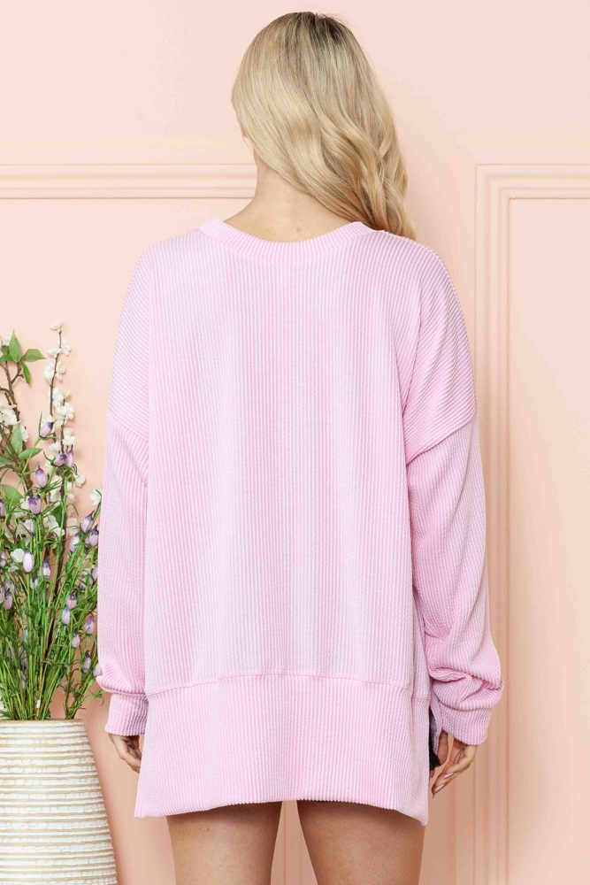 WAVE RIB OVERSIZED SWEATSHIRT WITH SIDE SLIT