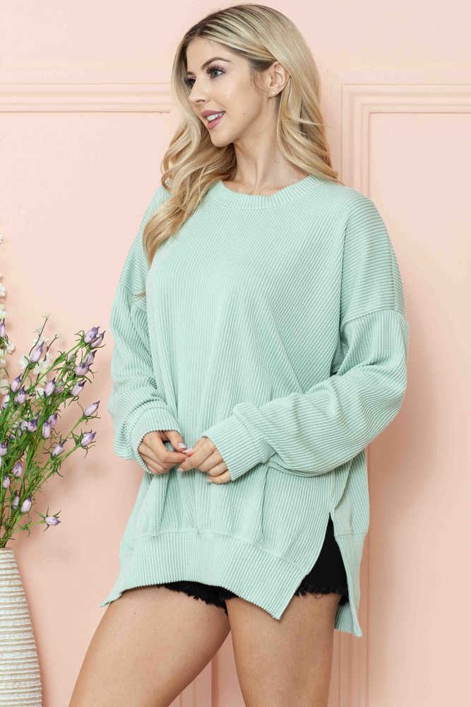 WAVE RIB OVERSIZED SWEATSHIRT WITH SIDE SLIT