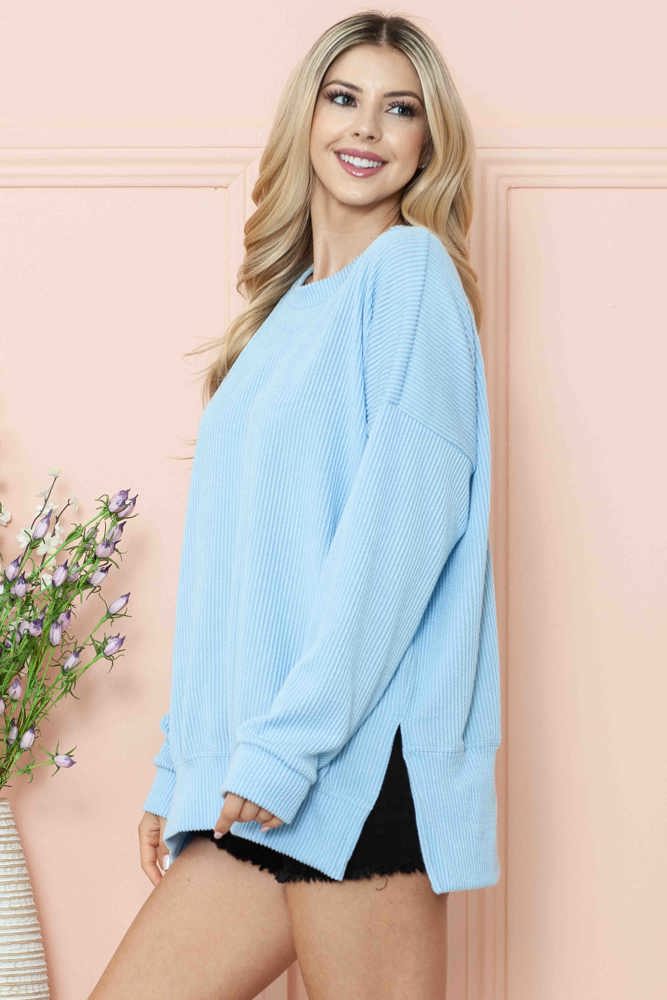 WAVE RIB OVERSIZED SWEATSHIRT WITH SIDE SLIT