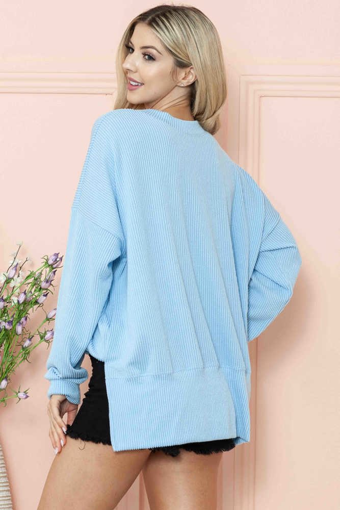 WAVE RIB OVERSIZED SWEATSHIRT WITH SIDE SLIT