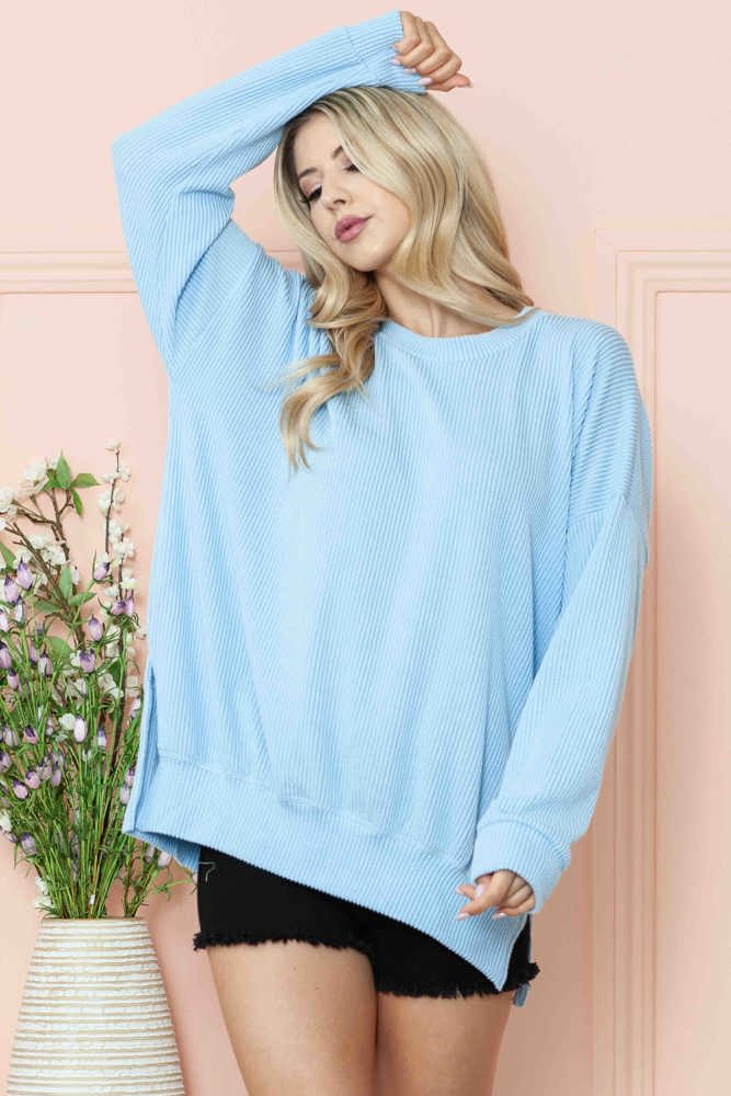 WAVE RIB OVERSIZED SWEATSHIRT WITH SIDE SLIT