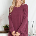 L-XL BURGUNDY WAVE RIB OVERSIZED SWEATSHIRT