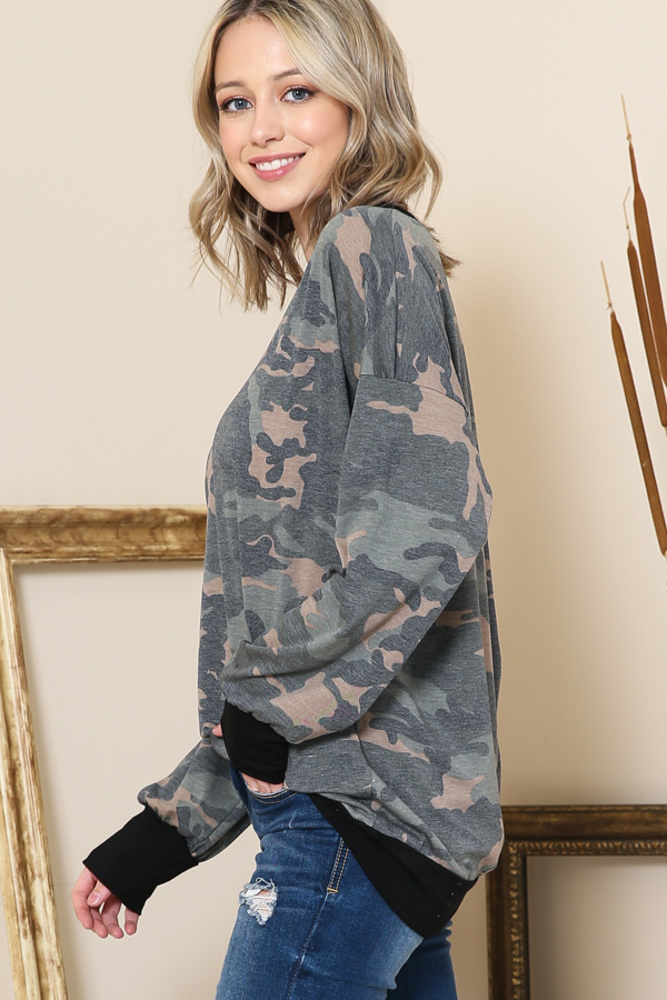 V-NECK CAMOUFLAGE TUNIC TOP