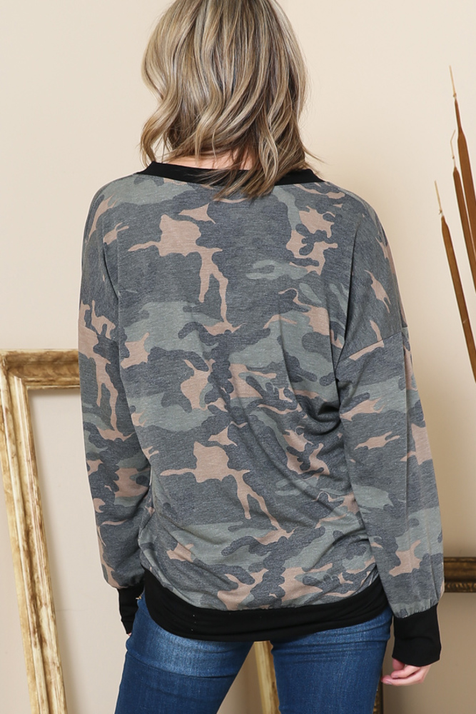 V-NECK CAMOUFLAGE TUNIC TOP