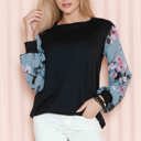 Small BLACK SOLID TUNIC WITH FLORAL CHIFFON SLEEVES