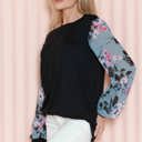 Small BLACK SOLID TUNIC WITH FLORAL CHIFFON SLEEVES