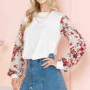 Small CREAM SOLID TUNIC WITH FLORAL CHIFFON SLEEVES