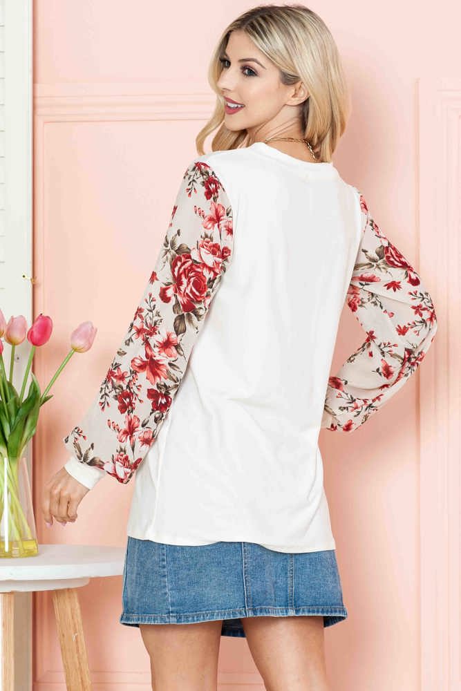 SOLID TUNIC WITH FLORAL CHIFFON SLEEVES