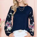 Small NAVY SOLID TUNIC WITH FLORAL CHIFFON SLEEVES