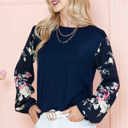 Small NAVY SOLID TUNIC WITH FLORAL CHIFFON SLEEVES