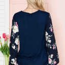 Small NAVY SOLID TUNIC WITH FLORAL CHIFFON SLEEVES