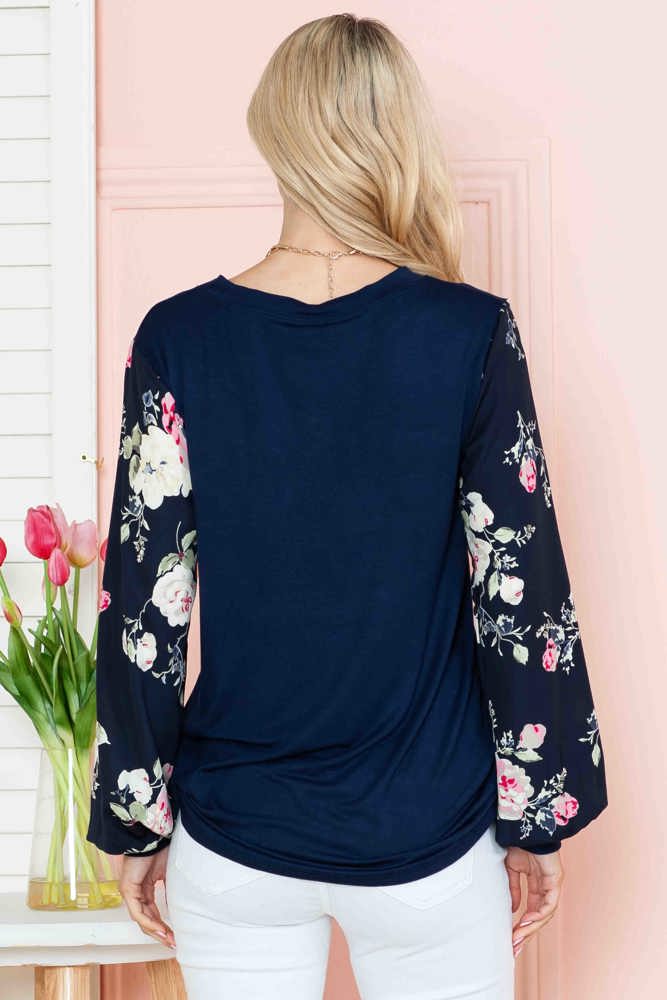 SOLID TUNIC WITH FLORAL CHIFFON SLEEVES