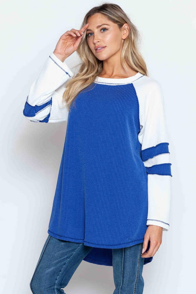 WAVE RIB TUNIC WITH CONTRAST SLEEVES