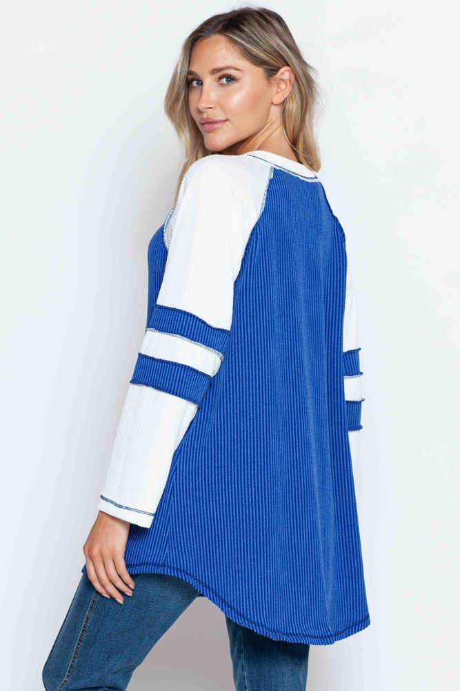 WAVE RIB TUNIC WITH CONTRAST SLEEVES