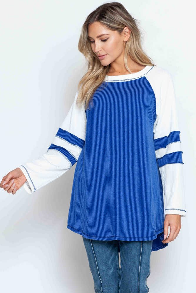 WAVE RIB TUNIC WITH CONTRAST SLEEVES