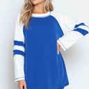 XL ROYAL BLUE WAVE RIB TUNIC WITH CONTRAST SLEEVES