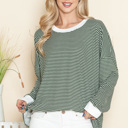 Small OLIVE LOOSE FIT STRIPE TUNIC TOP 