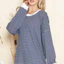 Large NAVY LOOSE FIT STRIPE TUNIC TOP 