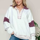 Small BURGUNDY SOLID LOOSE FIT TOP WITH STRIPE CONTRAST