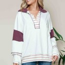 XL BURGUNDY SOLID LOOSE FIT TOP WITH STRIPE CONTRAST