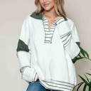 Small OLIVE SOLID LOOSE FIT TOP WITH STRIPE CONTRAST