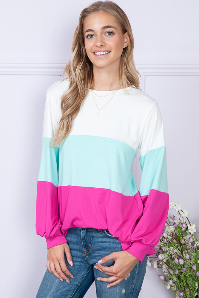 COLOR BLOCK LONG SLEEVE TUNIC TOP