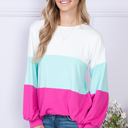 Small FUCHSIA COLOR BLOCK LONG SLEEVE TUNIC TOP