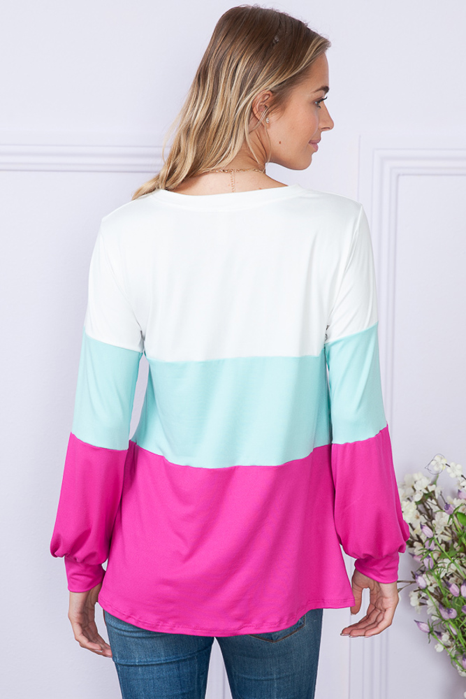 COLOR BLOCK LONG SLEEVE TUNIC TOP