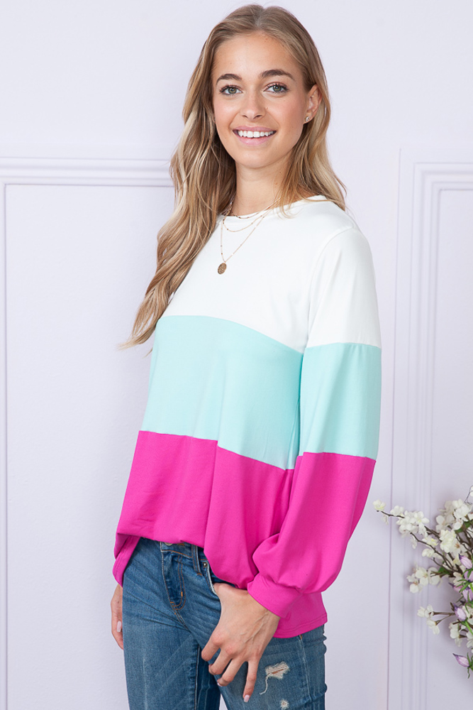 COLOR BLOCK LONG SLEEVE TUNIC TOP