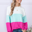 Large FUCHSIA COLOR BLOCK LONG SLEEVE TUNIC TOP