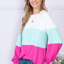 Large FUCHSIA COLOR BLOCK LONG SLEEVE TUNIC TOP