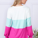 Large FUCHSIA COLOR BLOCK LONG SLEEVE TUNIC TOP