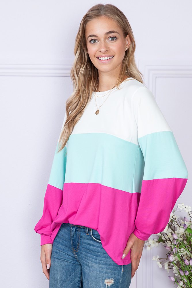 COLOR BLOCK LONG SLEEVE TUNIC TOP