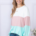 Small MINT COLOR BLOCK LONG SLEEVE TUNIC TOP