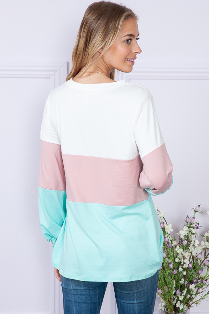 COLOR BLOCK LONG SLEEVE TUNIC TOP