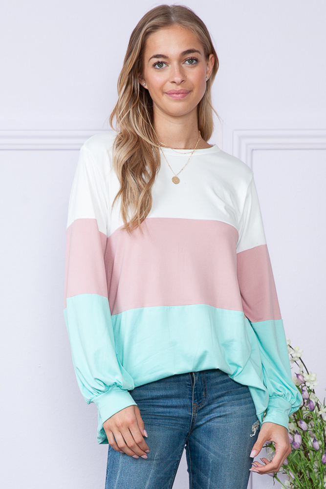 COLOR BLOCK LONG SLEEVE TUNIC TOP