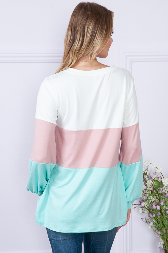 COLOR BLOCK LONG SLEEVE TUNIC TOP