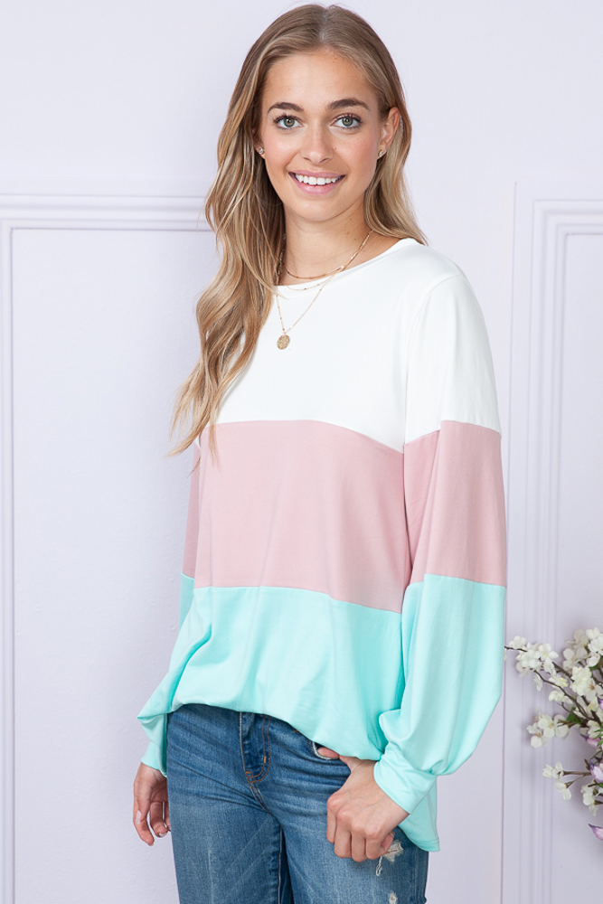 COLOR BLOCK LONG SLEEVE TUNIC TOP