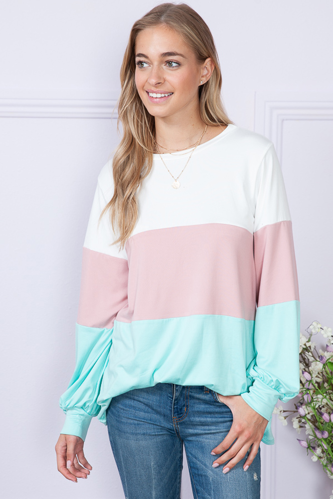 COLOR BLOCK LONG SLEEVE TUNIC TOP