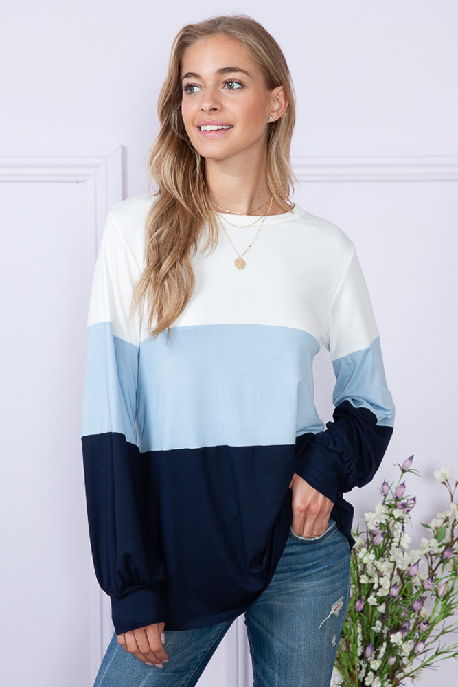 COLOR BLOCK LONG SLEEVE TUNIC TOP