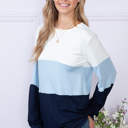 Small NAVY COLOR BLOCK LONG SLEEVE TUNIC TOP