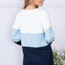 Small NAVY COLOR BLOCK LONG SLEEVE TUNIC TOP