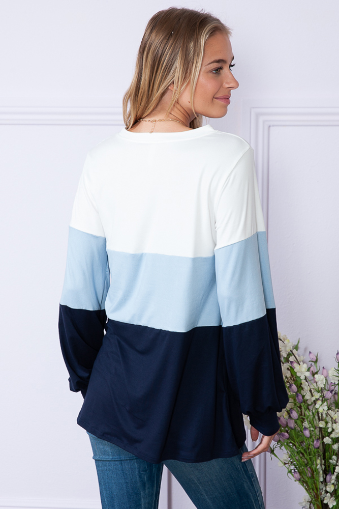 COLOR BLOCK LONG SLEEVE TUNIC TOP