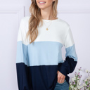 Large NAVY COLOR BLOCK LONG SLEEVE TUNIC TOP