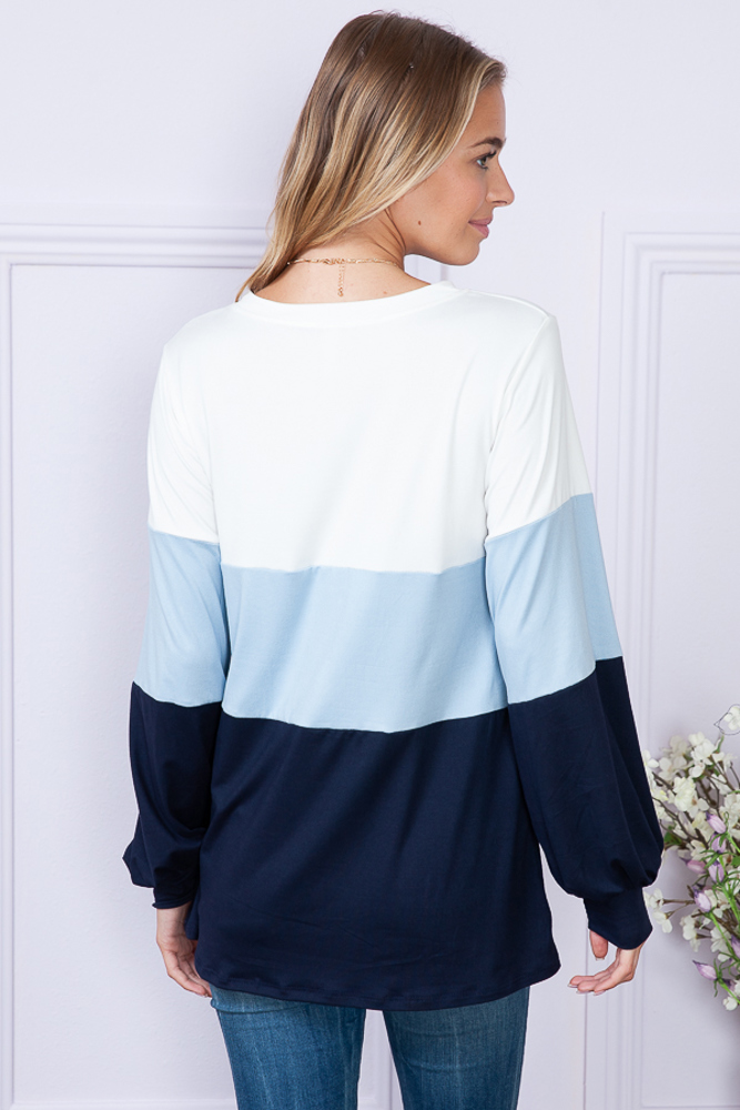 COLOR BLOCK LONG SLEEVE TUNIC TOP