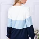 Large NAVY COLOR BLOCK LONG SLEEVE TUNIC TOP